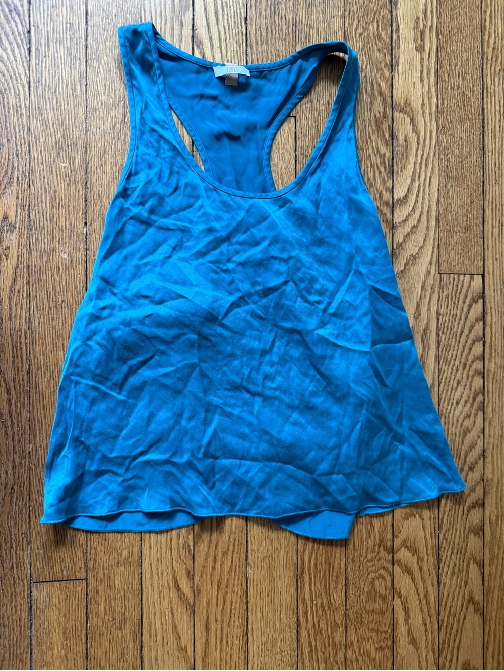 lunya Teal Silk Tulip Tank Top - Size Small